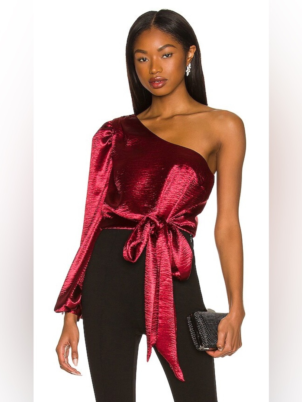 Lovers + Friends Kendall Blouse One Shoulder Long Sleeve in Wine Red